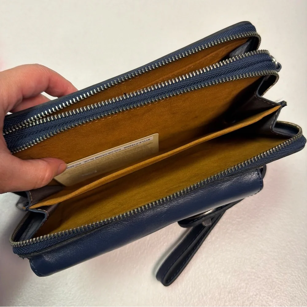 Patricia Nash Blue Wristlet Wallet Women Zipper Key Ring Folding